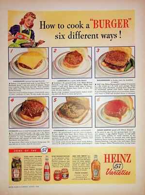 Original 1948 Vintage Heinz Ad: Cook a ''Burger'' six different ways! #Heinz