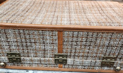 Vintage HARTMANN Luggage Brown Tweed & Leather Trim 3 Pieces Suitbag  30'' & 24''