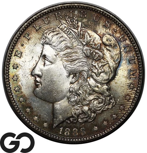 1888 Morgan Silver Dollar Coin, Nice Near Gem BU++