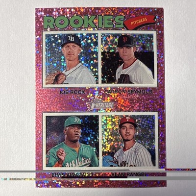 Topps 2026 Heritage #389 Quad Rookies Pitchers Rock Seymour Alvarado Rangel