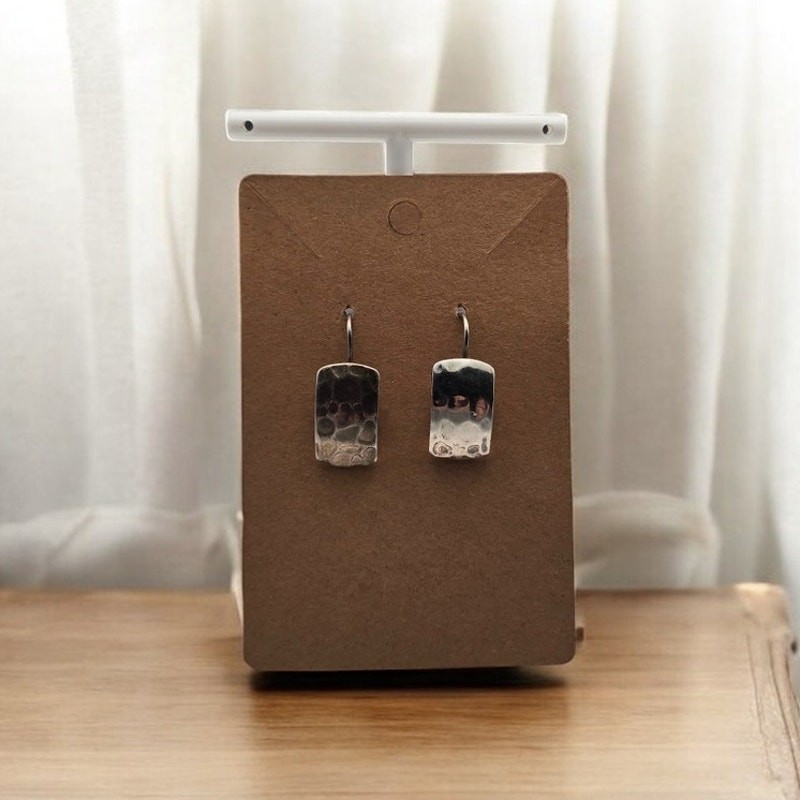 Sterling Silver 925 Hammered Rectangle French Hoo… - image 1