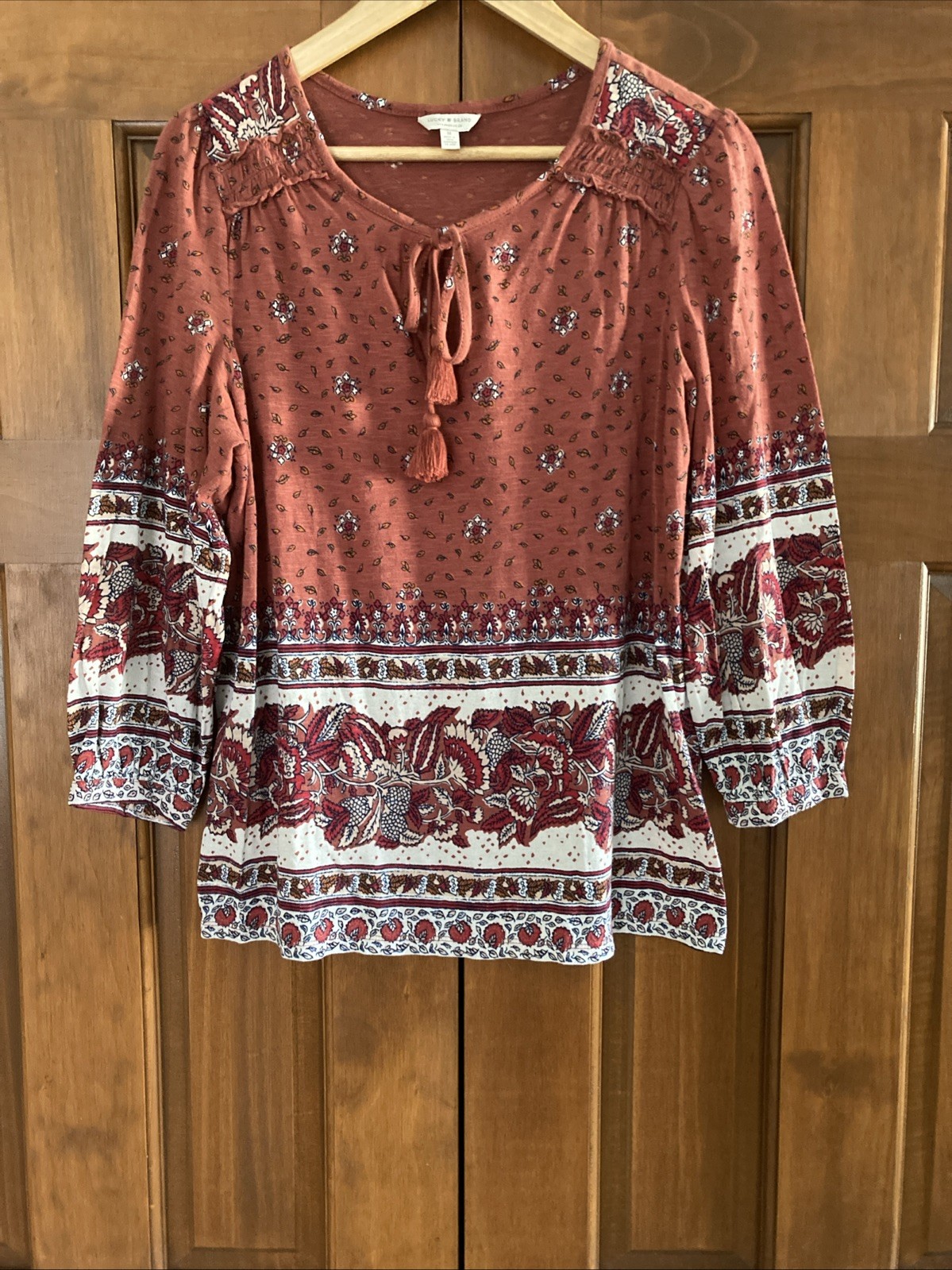 Lucky Brand Floral 3/4 Sleeves Floral Peasant Boho Blouse top Women’s Sz Medium