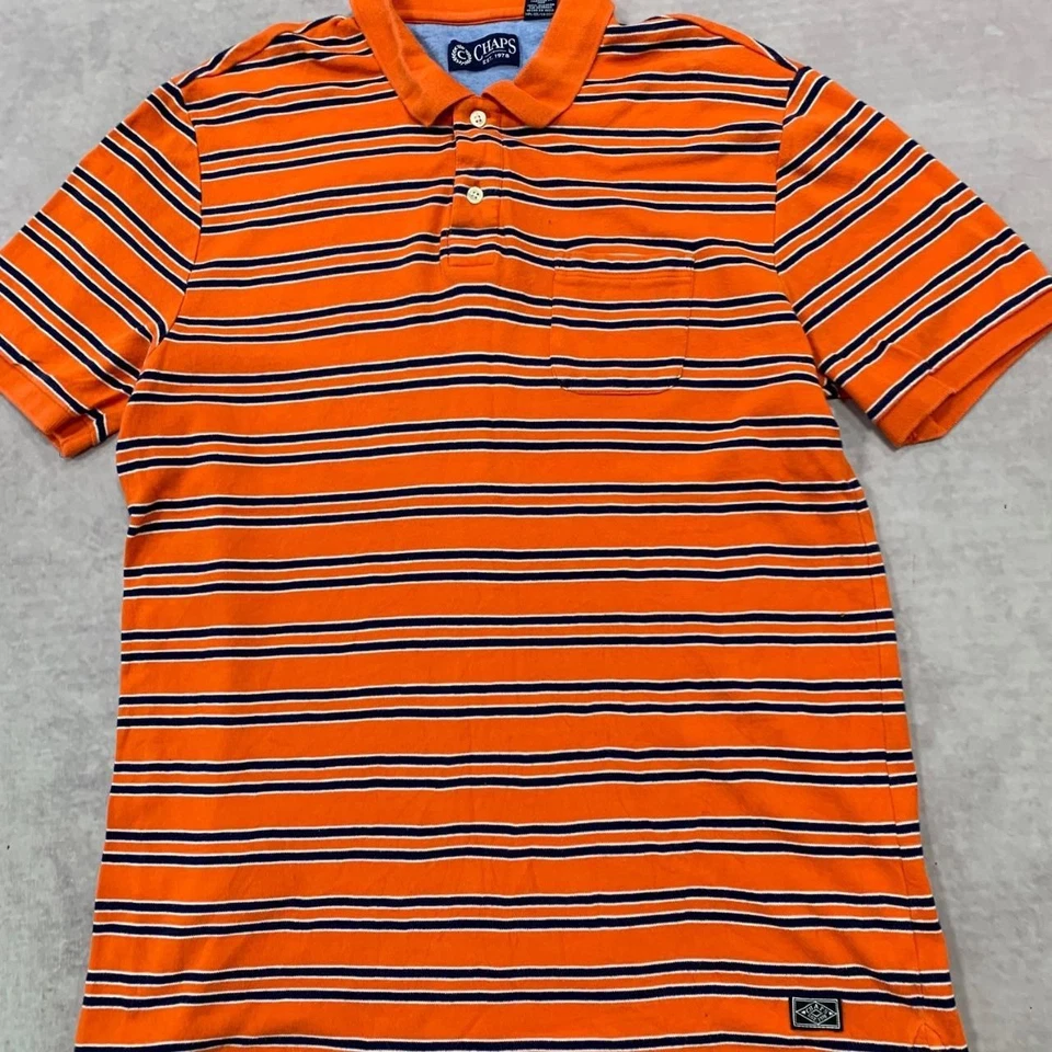 Chaps Polo Shirt striped patterned collared top with logo Men's L - Image 2 of 4