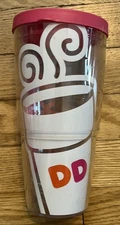 Dunkin Donuts 24 Oz Tervis Travel Mug Tumbler Big Pink  Lid Hot Cold Drinks