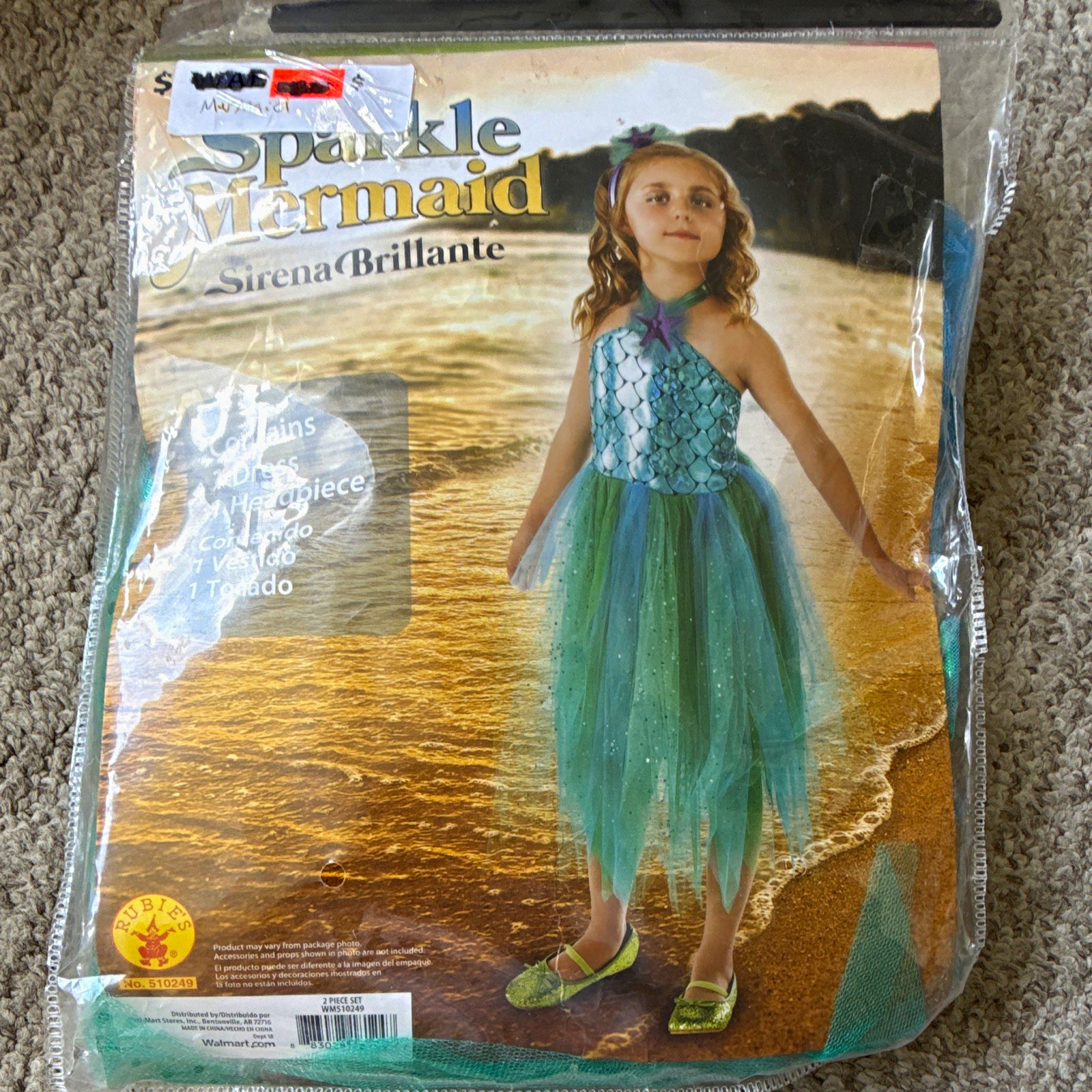 Rubie’s Mermaid Sparkle Costume Dress 2-Piece Blue/Green Tulle Girls 2T 510249