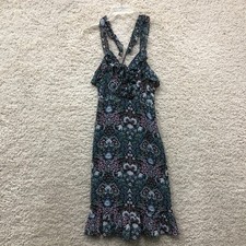 Urban Outfitters Dress Medium Adult Green Midi Floral Ruffle Sleeveless Womens M