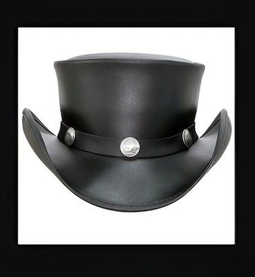 Schwarzer Hut Leder Büffelband blass Reiter Zylinder Steampunk Zylinder...