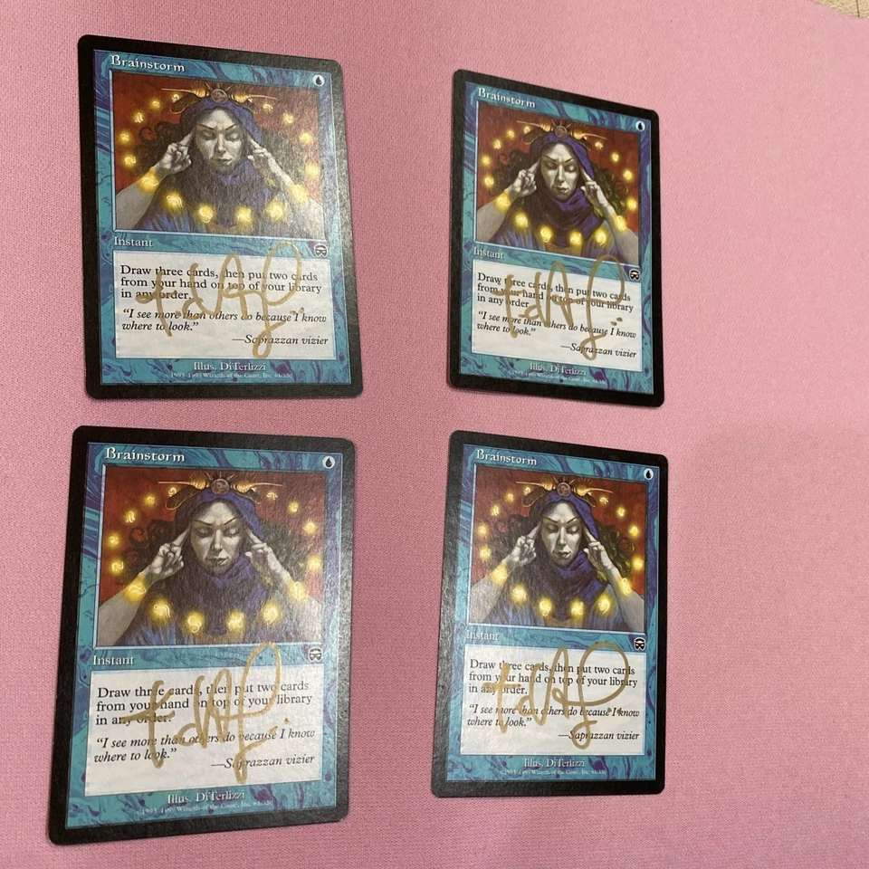 4X Brainstorm Mercadian Masques Regular artist SIGNED in GOLD Sharpy X4 - Image 2 of 4