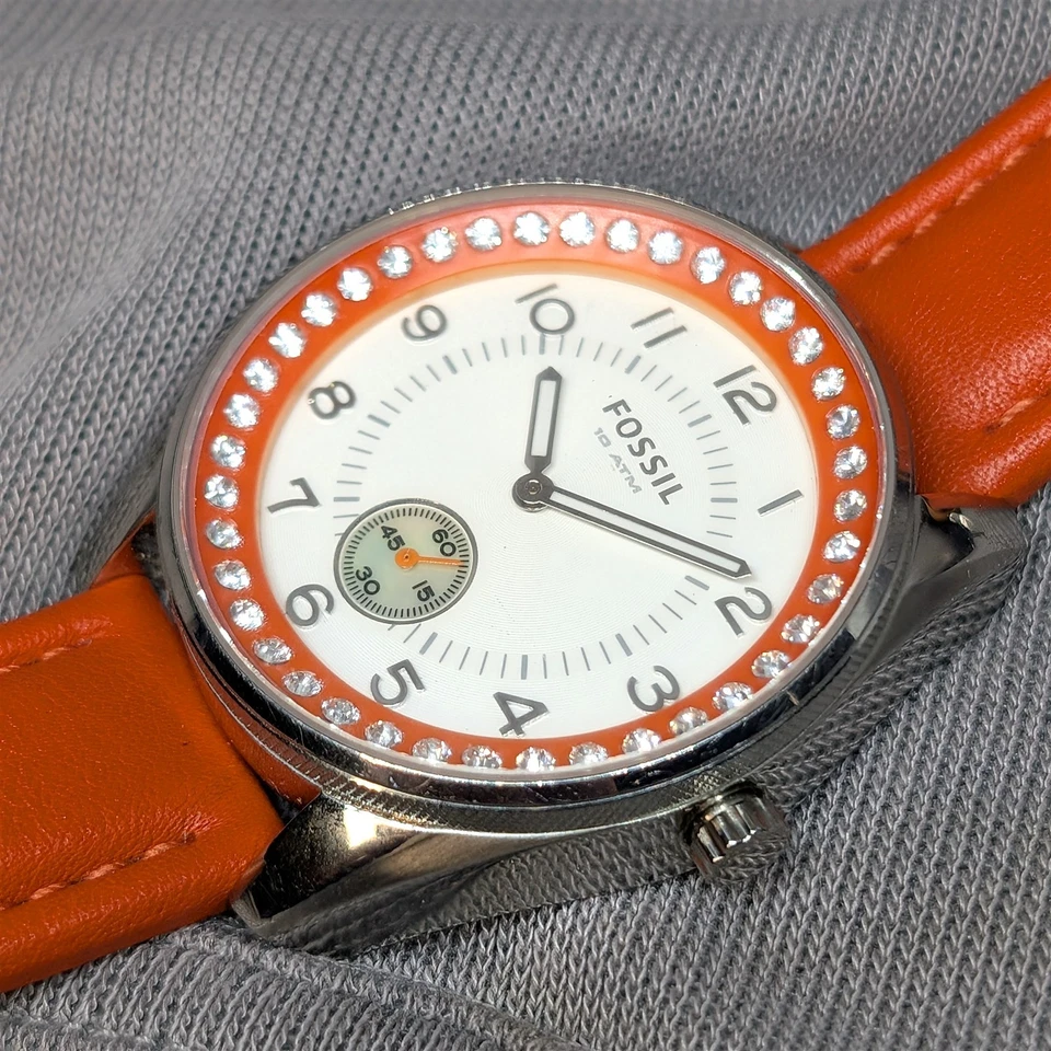 Raro AM4189 Fossil Mujer Naranja Quemado Cara Grande Reloj Retro con Batería Nueva 40MM Foto 4 de 4