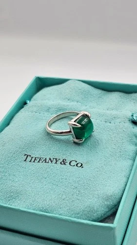 Tiffany & Co. Paloma Picasso Silver Chrysoprase Sugar Stack Cushion Band Ring 9