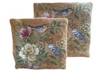 Vtg Wool Needlepoint Birds Floral Dragonfly Cottage Set 2 Decor Pillow 16x16”