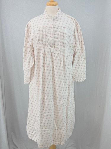 Laura Ashley, Camicia da notte vintage Laura Ashley bianca rosa cuore bocciolo di rosa cotone XL manica lunga