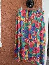 Vintage 90s Made in USA Sag Harbor Floral Midi Skirt Large Pockets Tropical