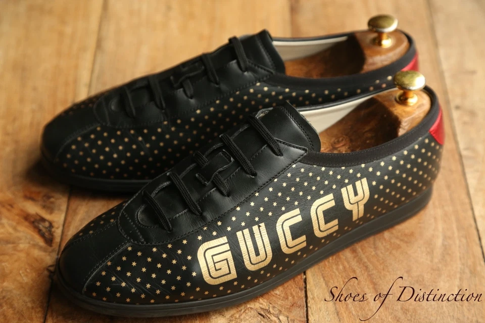 Chaussures baskets Gucci Ace en cuir noir Guccy Star hommes UK 9 US 10 EU 43 - Photo 2/4