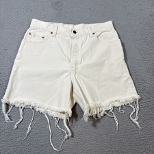 Vtg Levis 550 Shorts Womens 13 Reg High Rise Ivory Cream Denim Raw Hem y2k Dad