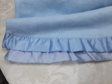 VTG Blanket Satin Binding Full Double Size Acrylic Blue Waffle Weave 76x87 USA