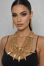 Mix Chain Triangle Statement Necklace and Earings Costume Jewelry Set