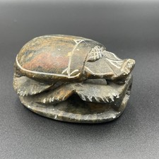 VTG Hand-Carved Soapstone Egyptian Revival Scarab Beetle Hieroglyphic Inscribed