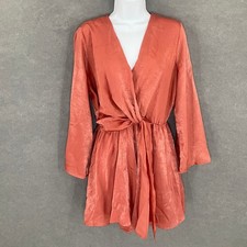 Zara Romper Womens S Salmon Orange Surplice Tie Waist Festival Party