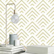 Peel and Stick Wallpaper Geometric Wallpaper Gold 17.3" x 78.7" White and Gold