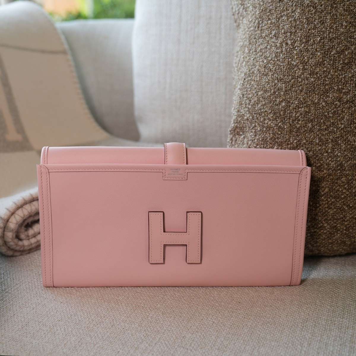AUTHENTIC HERMES JIGE CLUTCH BAG SWIFT ROSE SAKURA PINK BIRKIN