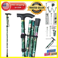 Ergonomic Folding Cane with Wrist Strap - 5 Height Adjustments for Comfort