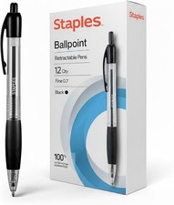 Retractable Ballpoint Pens, Fine Point, Black Ink, 12 Pack Smooth, Reliable