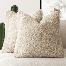 2 Pieces Faux Fur Throw Pillow Cover Decorative Sherpa Pillow Fuzzy Accent Pi...