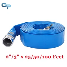 2"/3" x 25/50/100 FT Pool Backwash Hose Heavy Duty Reinforced Blue PVC Lay Flat