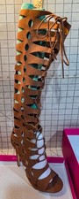 Botas de Tacón ShoeDazzle Joslyn Gladiador Marrón Whisky Talla 6.5 Nuevas en Caja