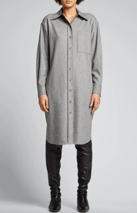 Lafayette 148 Rhea Wool Cashmere Shirt Dress XL Button Up Flannel w/ Pockets - Image 2 of 4