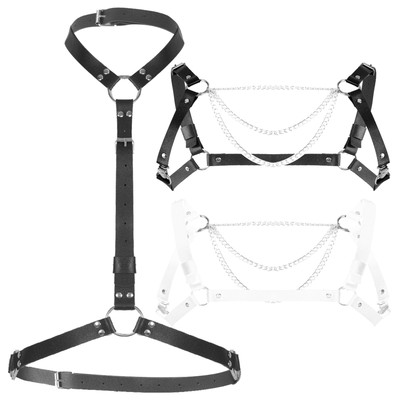 White leather o ring harness belt White Pu Leather O-Ring Belt Trendy Body Harness Straps  main image 4