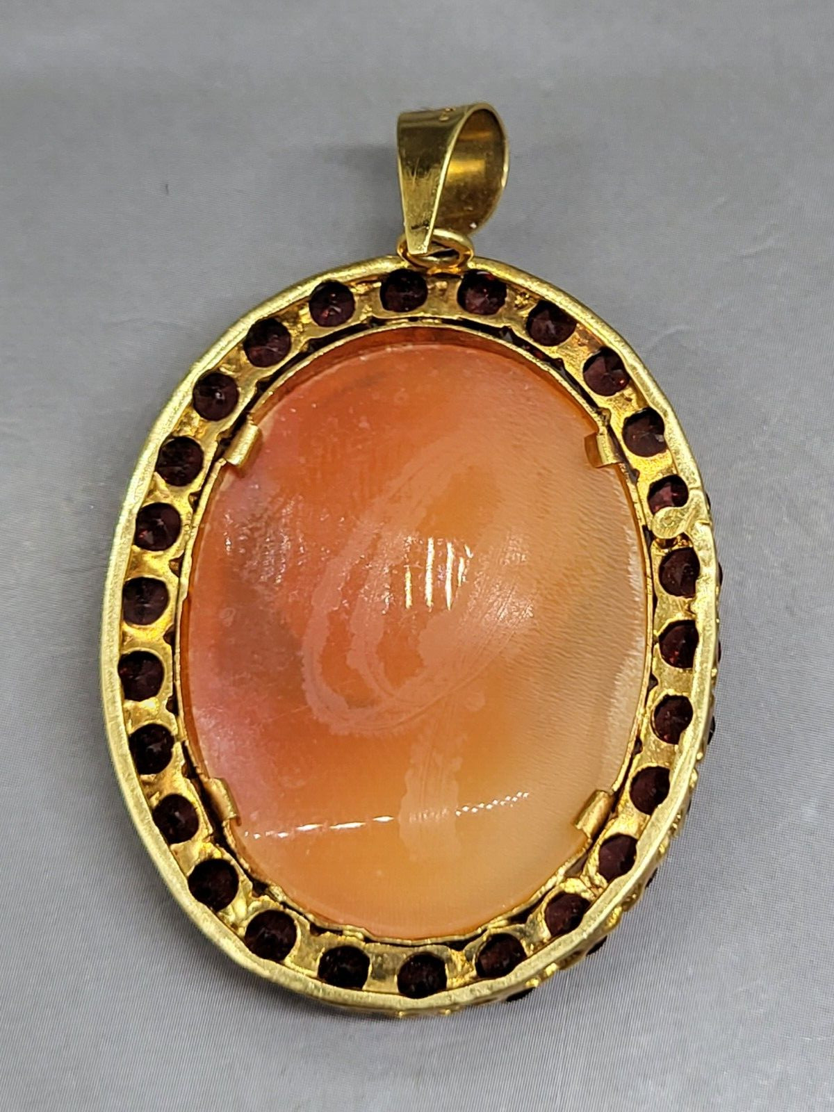 Victorian Ruby Garnet Surrounded Carved Shell Cam… - image 11