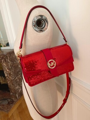 Michael Kors Tasche Glitzer Leder Damen Greenwich Medium Rot Limited Edition