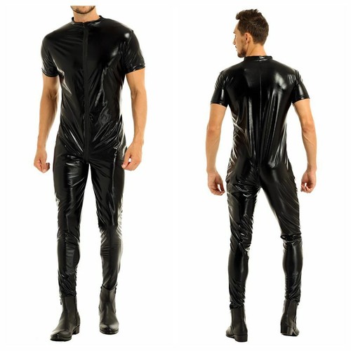 Body da uomo intero look bagnato finta pelle maglia vedere attraverso costume da body - Foto 33 di 43