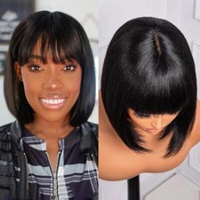Bob Wig With Bangs- 10 Inch Short Yaki Bob Wig 180 Density