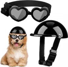 2 Pieces Small Dog Helmet and Goggles Puppy Sunglasses UV Protection Black