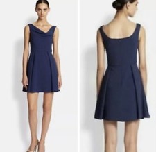 Black Halo Asymmetrical Draped Neckline Fit and Flare Navy Blue Dress Size 8