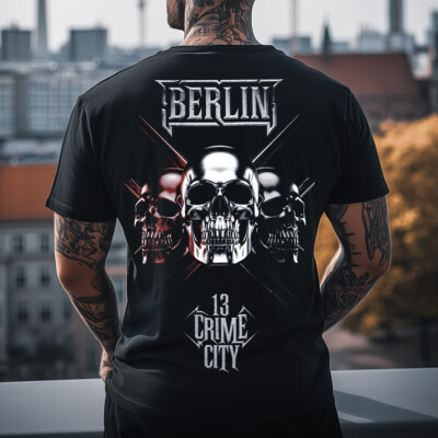 Berlin Shirt -Rundhals Baumwoll kurzarm Skull  Crime City - 13 GU-1028 TShirt