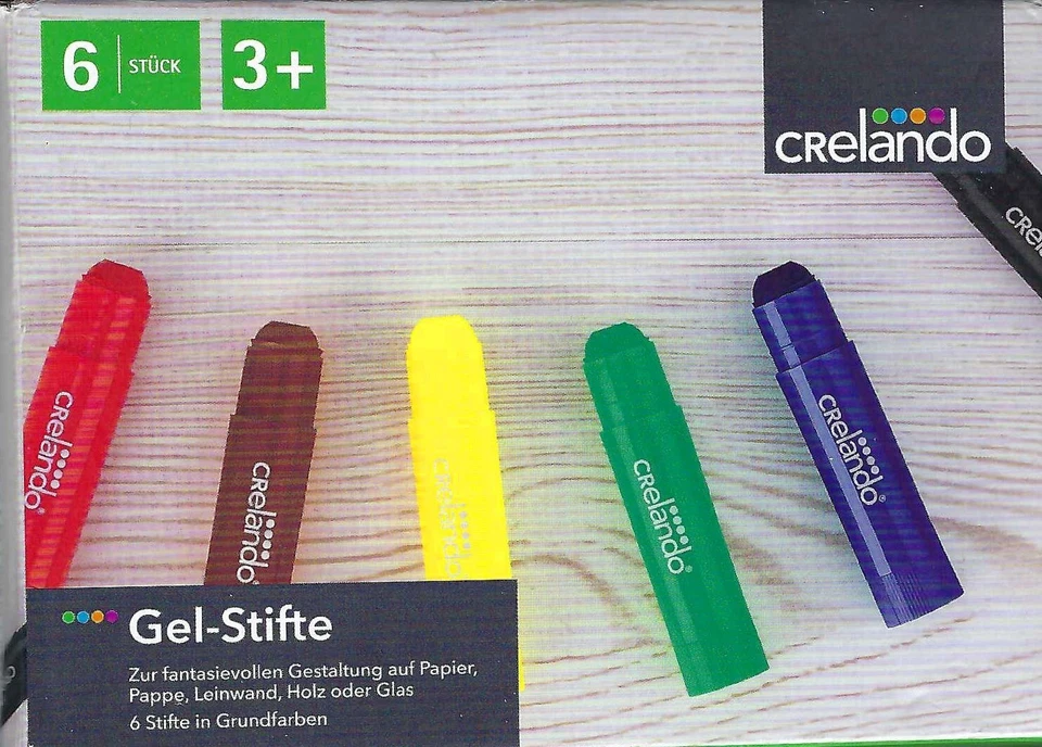 6 Stück Gelstifte in Grundfarben - Neu & OVP von Crelando - ab 3 Jahren