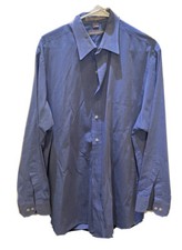 Van Heusen Shirt Mens 17-34/35 Blue Button Up Long Sleeve Pocket Casual Men