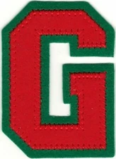 Red Green Varsity Letter G Patch Felt Christmas Style Iron-On (2 1/2" in)