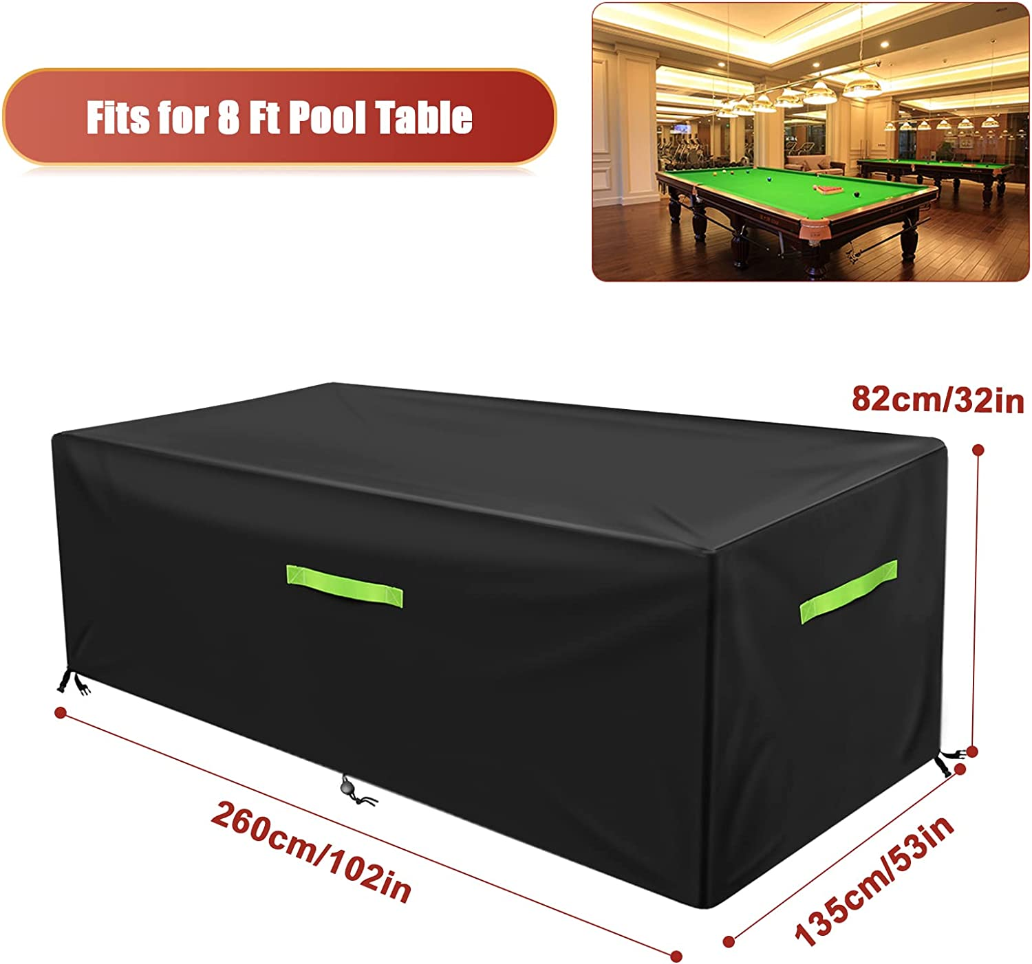7/8/9 Ft Pool Table Cover, Waterproof Billiard Cover Polyester Fabric