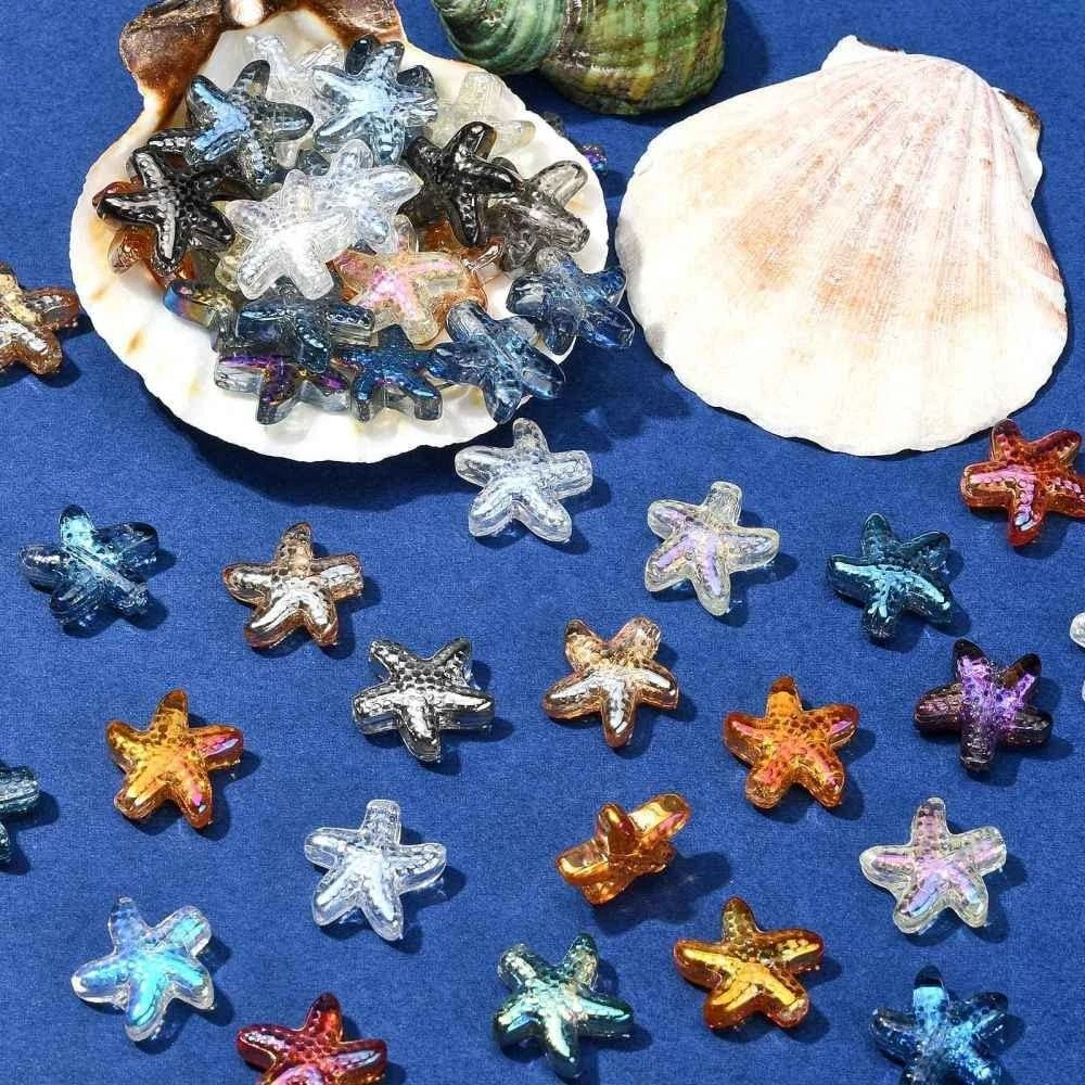 90pcs Glass Starfish Beads Mixed Colors Ocean Beads DIY Jewelry