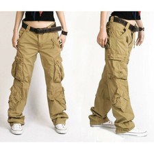 Women Cargo Hip Hop Trousers Pants Loose Outdoor Military Pocket Vintage Casual