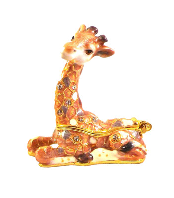 Sweet Giraffe Pewter Bejeweled Hinged Miniature Trinket Box Kingspoint 