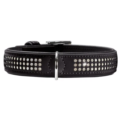 Hunter Halsband Softie Triluxe Schwarz für Hunde - Weich, Kunstleder, Swarovski