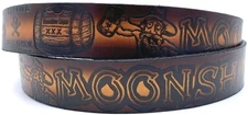 MOONSHINE ALCOHOL WHISKY STILL EMBOSSED GENUINE COWHIDE LEATHER BELT USA MADE