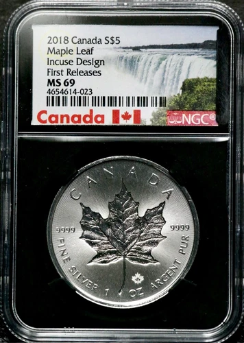 2018 $5 Canada INCUSED 1 oz Silver Maple Leaf - NGC MS 69 Falls Label FR BS143