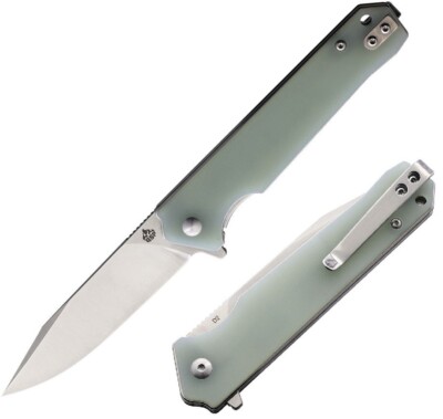 QSP Knife Mamba Linerlock Folding Knife 3.5'' D2 Tool Steel Blade Jade G10 Handle